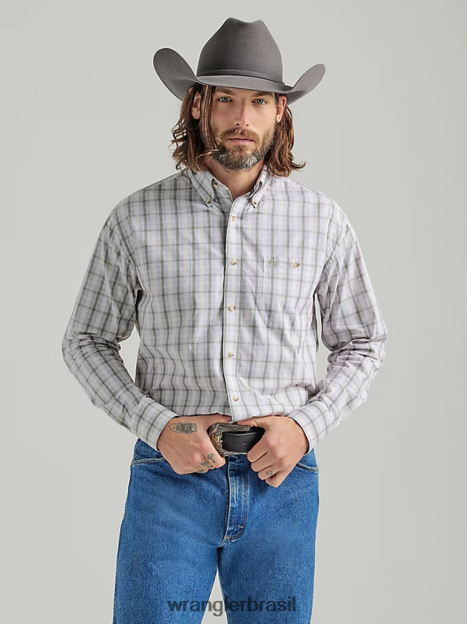Wrangler Camisa xadrez George Strait de manga comprida com botão e um bolso verde oliva (112324876) homens roupas 00LN6N317
