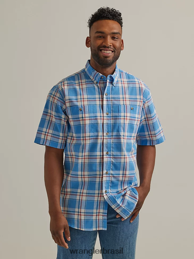 Wrangler Camisa xadrez de botão com manga curta e fácil cuidado mar azul (112325898) homens roupas 00LN6N344
