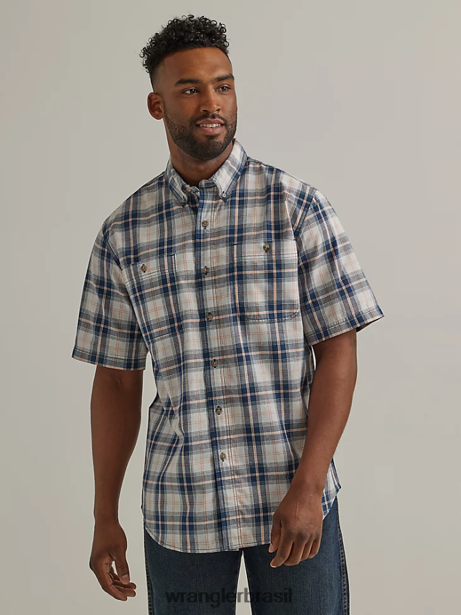 Wrangler Camisa xadrez de botão com manga curta e fácil cuidado marinha escura (112325891) homens roupas 00LN6N343