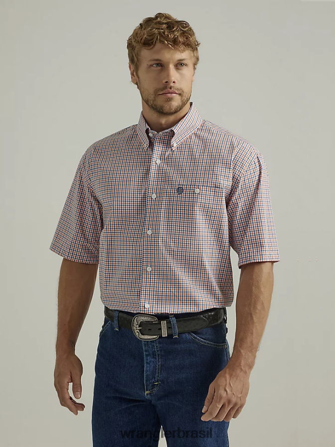 Wrangler George Strait camisa xadrez de manga curta com 1 bolso e botão casca de laranja (112327816) homens roupas 00LN6N312