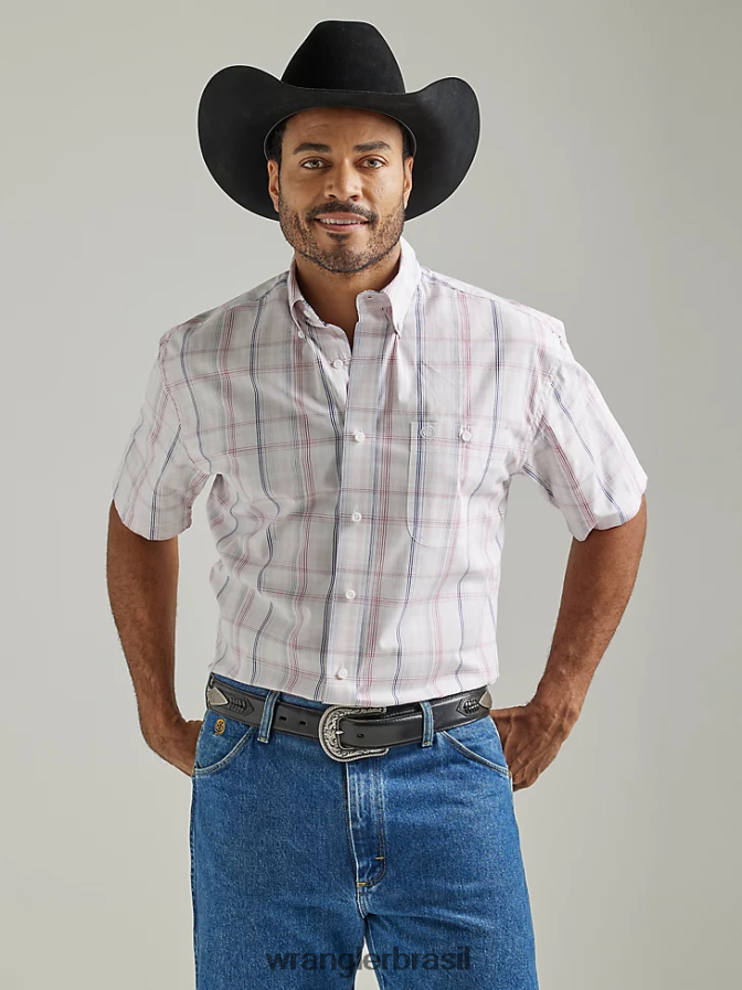 Wrangler George Strait camisa xadrez de manga curta com 1 bolso e botão xadrez rosa pastel (112327817) homens roupas 00LN6N310