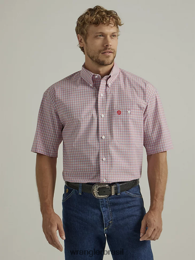 Wrangler George Strait camisa xadrez de manga curta com 1 bolso e botão xadrez vermelho brilhante (112327819) homens roupas 00LN6N311