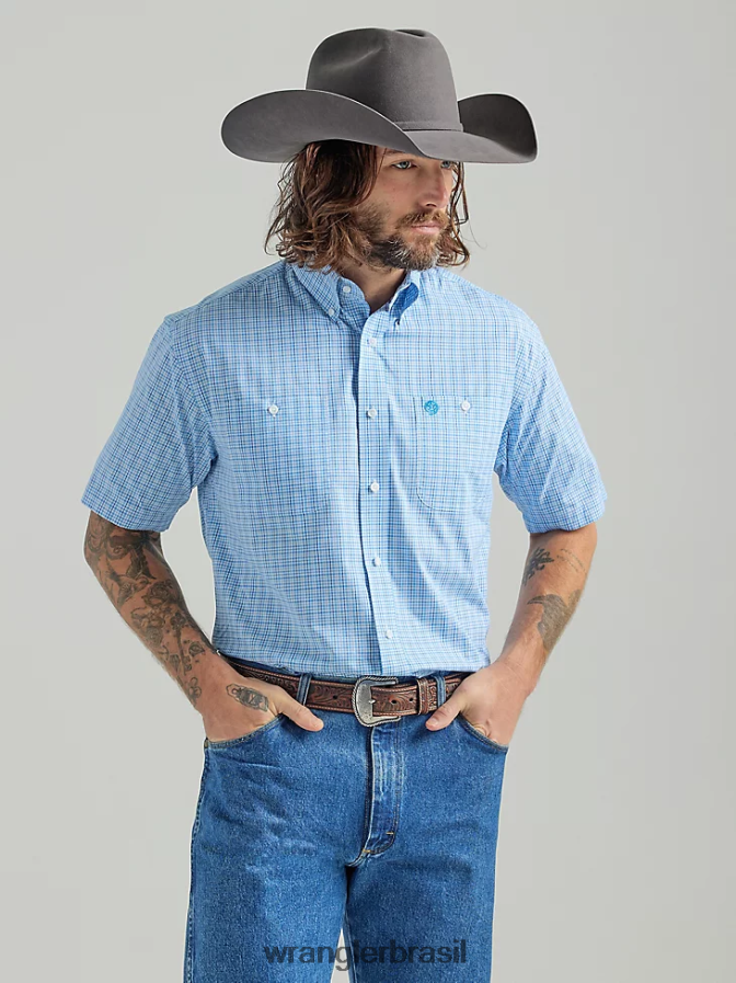 Wrangler George Strait camisa xadrez de manga curta com 2 bolsos e botões azul bebê (112324897) homens roupas 00LN6N333