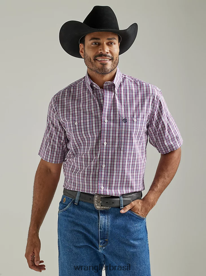 Wrangler George Strait camisa xadrez de manga curta com 2 bolsos e botões xadrez rosa médio (112327813) homens roupas 00LN6N334