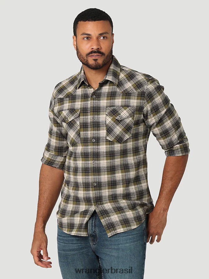 Wrangler camisa de flanela nuvem livre para esticar azeitona capuleto (112324434) homens roupas 00LN6N381