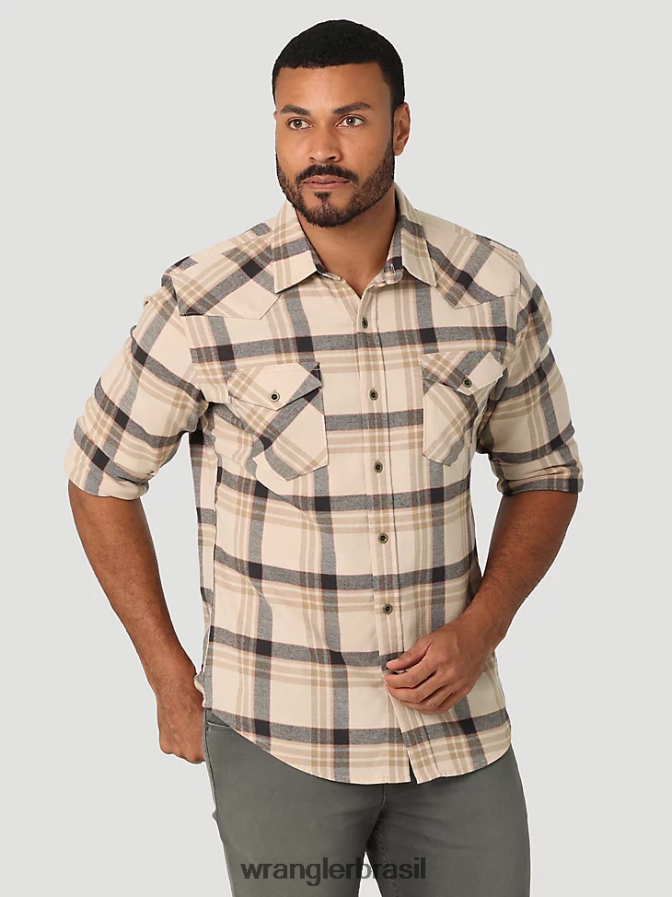 Wrangler camisa de flanela nuvem livre para esticar carvalho (112324447) homens roupas 00LN6N384
