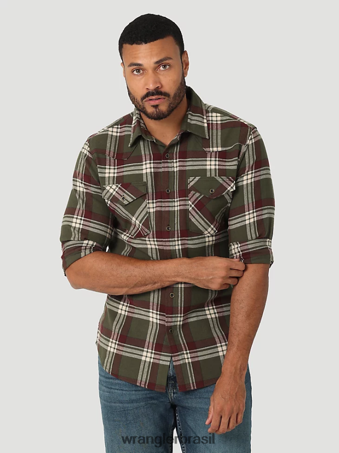 Wrangler camisa de flanela nuvem livre para esticar noite da floresta (112325082) homens roupas 00LN6N385