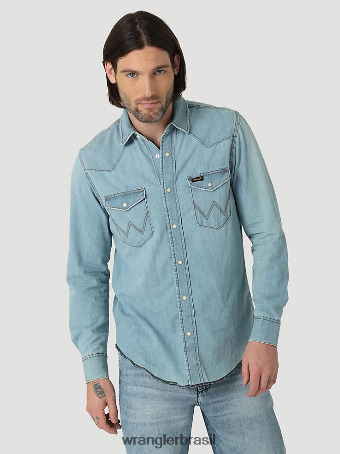 Wrangler camisa de herança azul gelado (112319096) homens roupas 00LN6N477