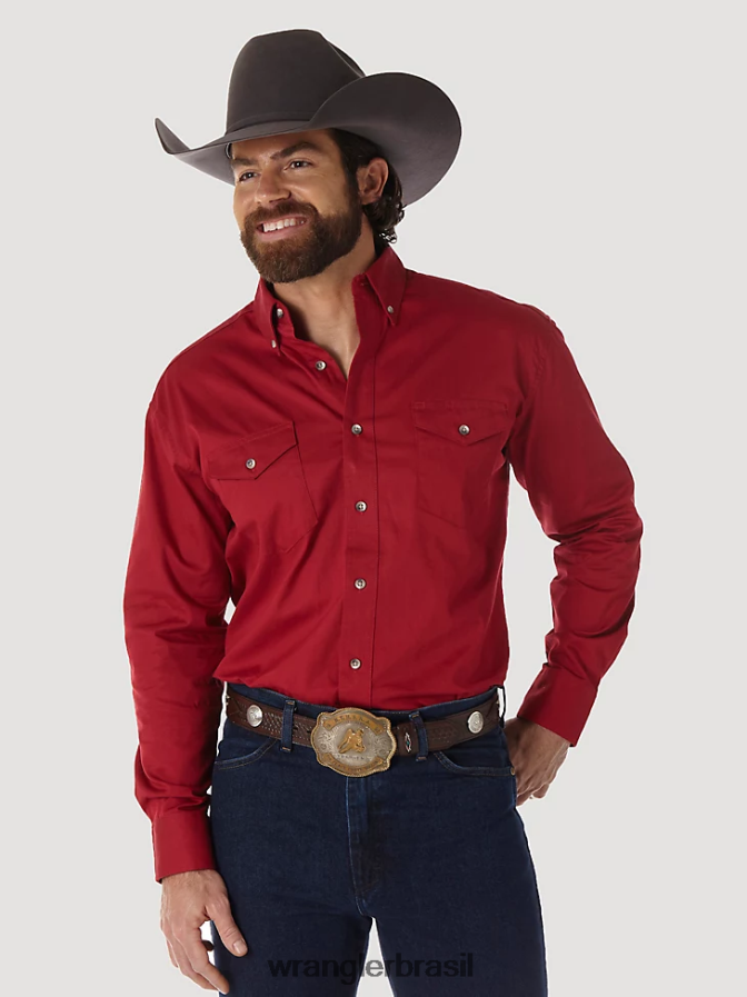 Wrangler camisa de sarja sólida leve com botões de manga comprida pintada no deserto vermelho (mp3522r) homens roupas 00LN6N297