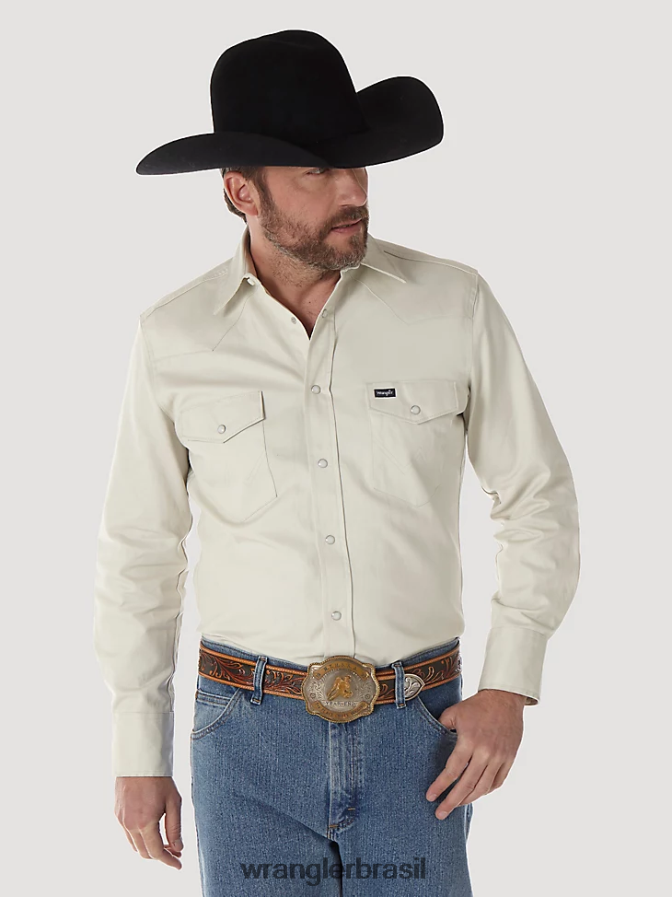 Wrangler camisa de trabalho sólida com corte cowboy e acabamento firme manga longa ocidental pedra (ms71319) homens roupas 00LN6N418