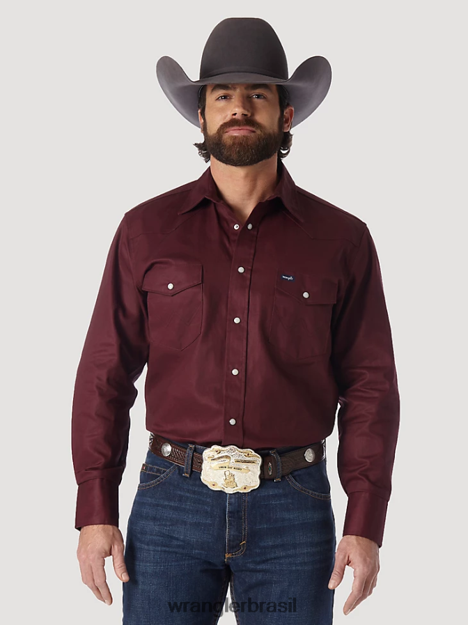 Wrangler camisa de trabalho sólida com corte cowboy e acabamento firme manga longa ocidental óxido vermelho (ms70719) homens roupas 00LN6N423