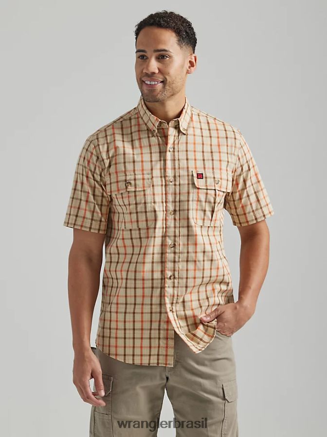 Wrangler camisa de trabalho xadrez riggs workwear amarelo cáqui (112325418) homens roupas 00LN6N673