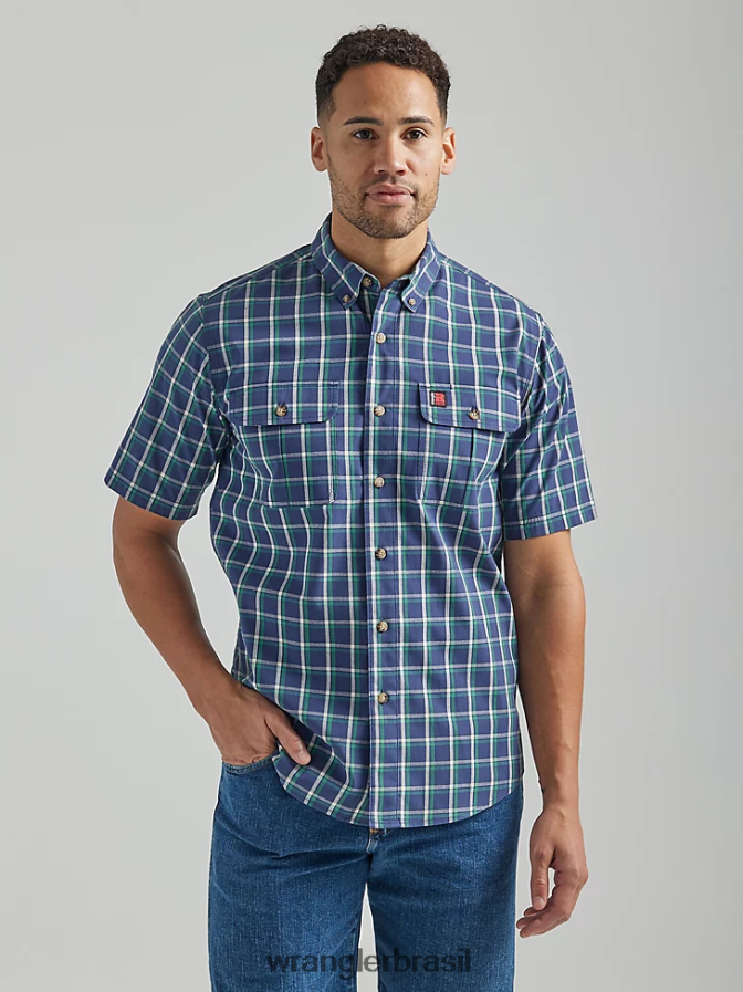 Wrangler camisa de trabalho xadrez riggs workwear azul oceano verde (112325151) homens roupas 00LN6N671
