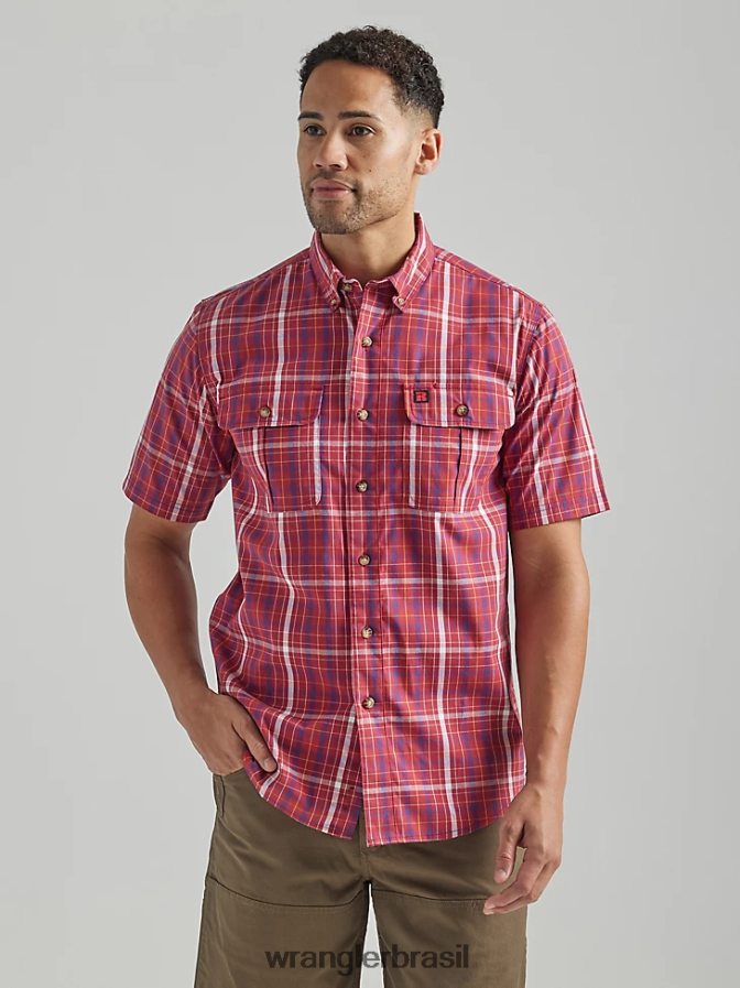 Wrangler camisa de trabalho xadrez riggs workwear cana vermelha (112325150) homens roupas 00LN6N670