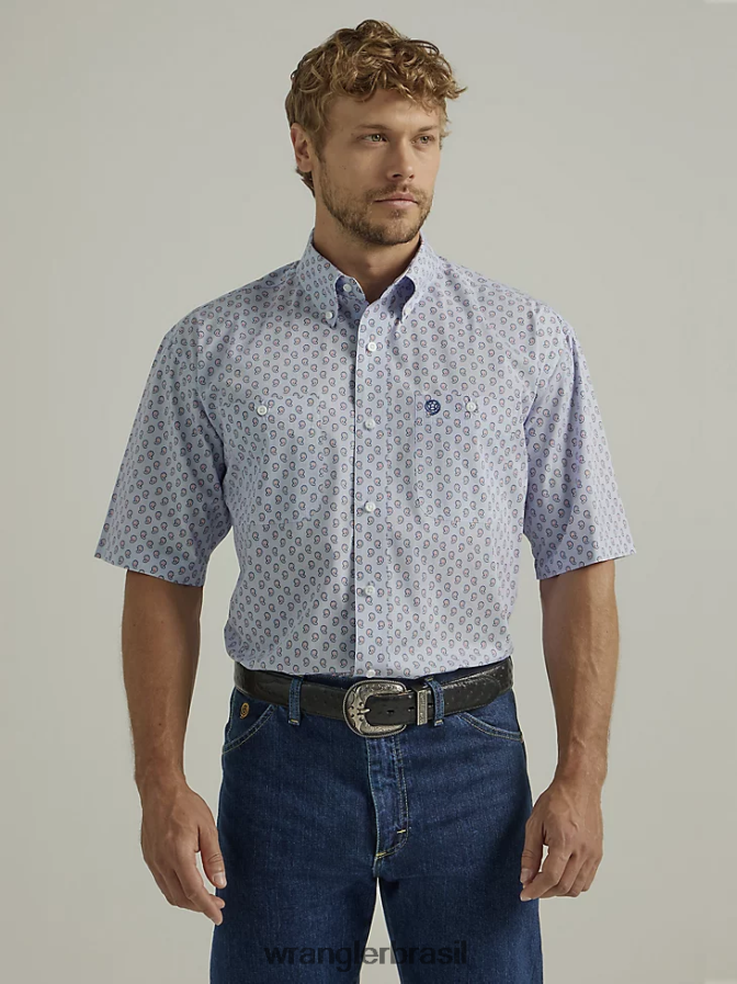 Wrangler camisa george strait manga curta com 2 bolsos e estampa de botões azul paisley (112327823) homens roupas 00LN6N366