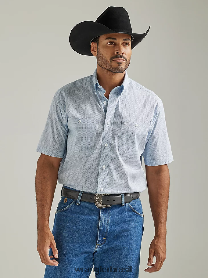 Wrangler camisa george strait manga curta com 2 bolsos e estampa de botões levemente azul (112327814) homens roupas 00LN6N365