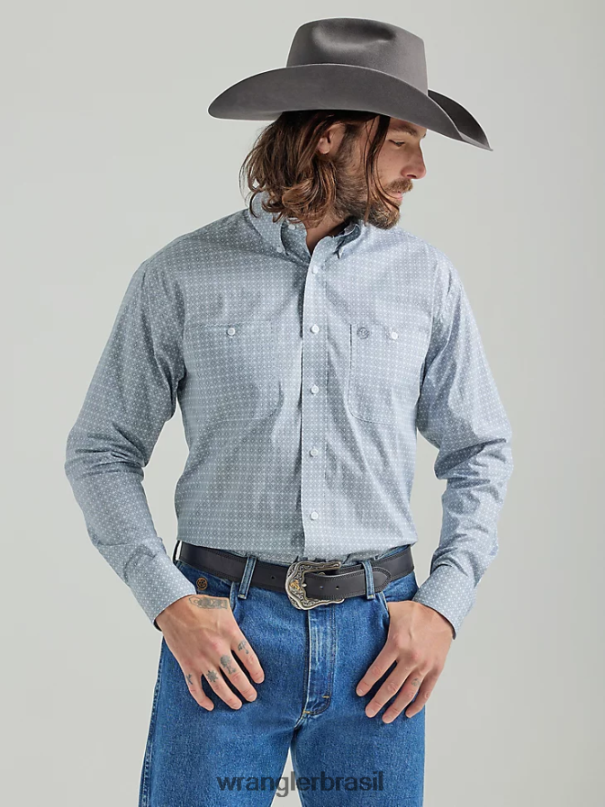 Wrangler camisa george strait manga longa com dois bolsos e estampa de botões cinza (112324885) homens roupas 00LN6N367