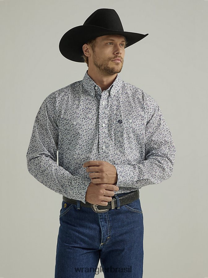Wrangler camisa george strait manga longa com dois bolsos e estampa de botões pergaminho índigo (112328238) homens roupas 00LN6N369