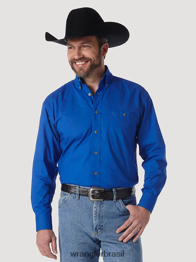 Wrangler camisa lisa com botões george strait & national patriot azul real (mgs273b) homens roupas 00LN6N371