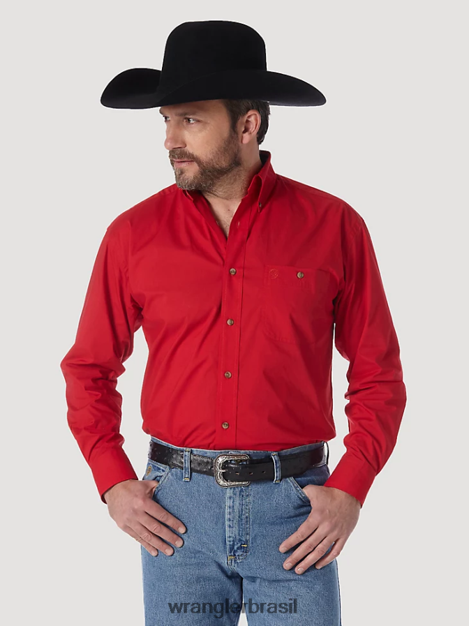 Wrangler camisa lisa com botões george strait & national patriot vermelho (mgs274r) homens roupas 00LN6N373