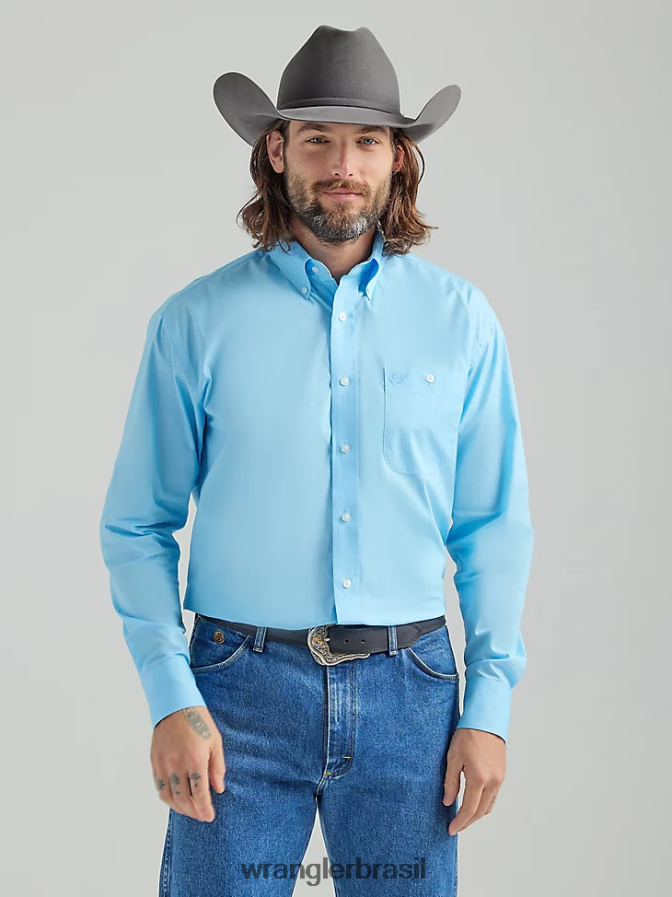 Wrangler camisa lisa de manga comprida com botões george strait azul bebê (112324863) homens roupas 00LN6N294