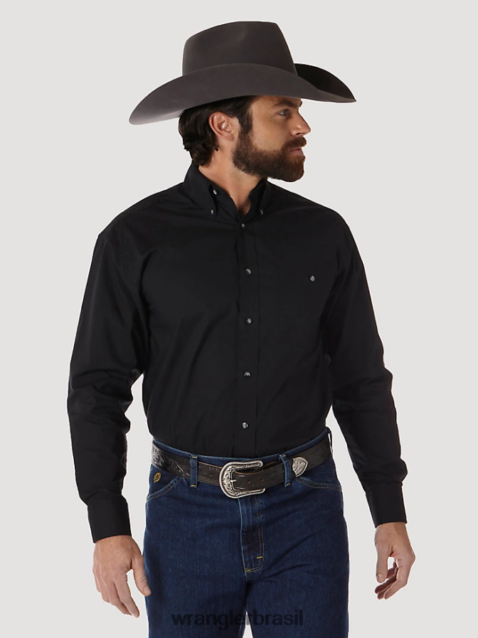 Wrangler camisa lisa de manga comprida com botões george strait preto (mgs269x) homens roupas 00LN6N292