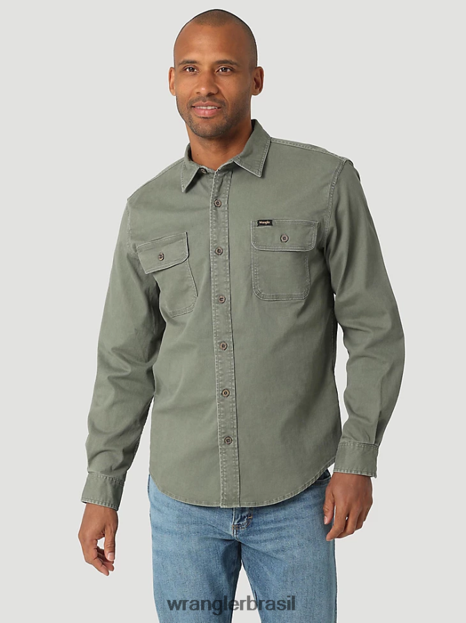 Wrangler camisa épica de sarja elástica macia abeto (112322905) homens roupas 00LN6N331