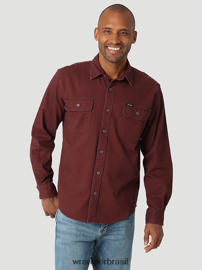 Wrangler camisa épica de sarja elástica macia chocolate decadente (112322907) homens roupas 00LN6N329