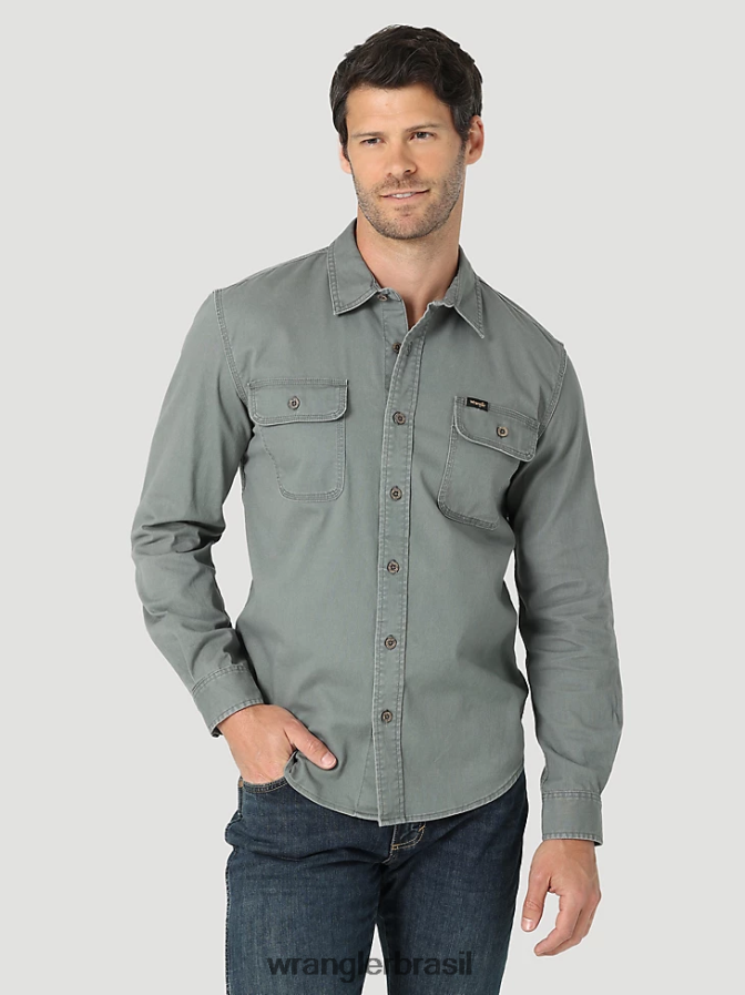 Wrangler camisa épica de sarja elástica macia metal de canhão (112322904) homens roupas 00LN6N332