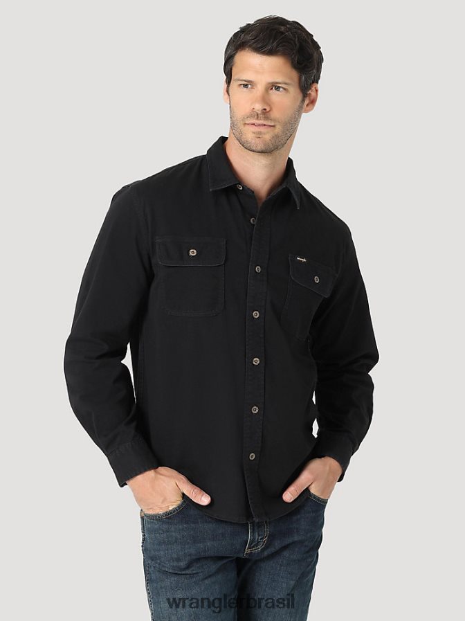 Wrangler camisa épica de sarja elástica macia preto (112322906) homens roupas 00LN6N330