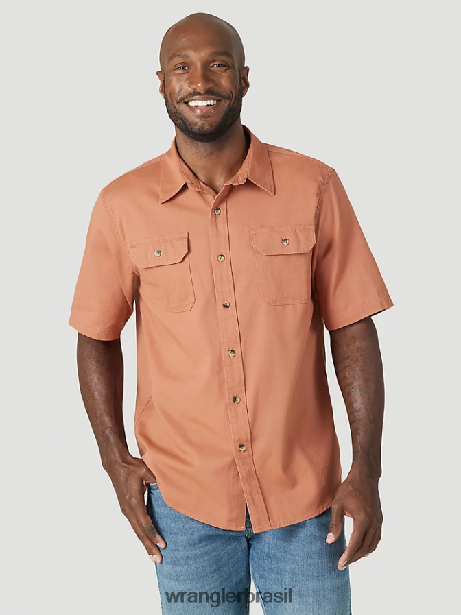 Wrangler camisa épica de sarja soft flex marrom cobre (112315228) homens roupas 00LN6N362