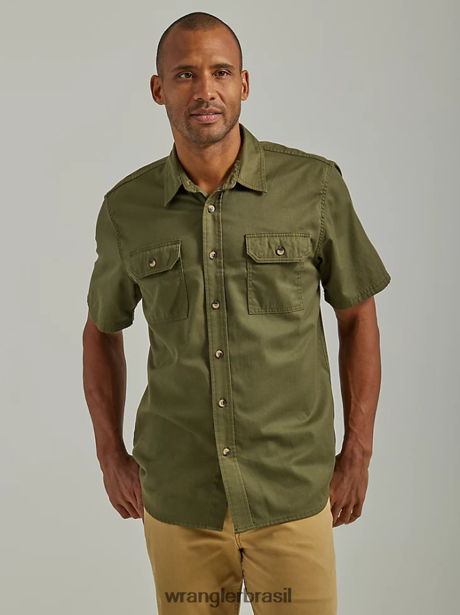 Wrangler camisa épica de sarja soft flex noite azeitona (112330684) homens roupas 00LN6N357
