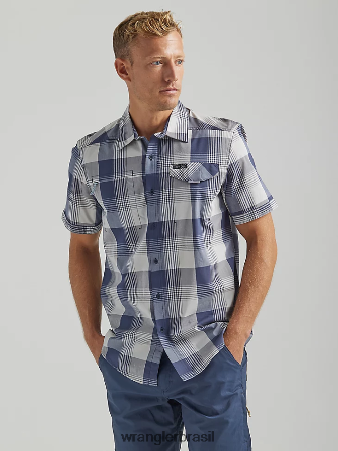 Wrangler camisa xadrez com bolso com zíper assimétrico atg névoa (112333854) homens roupas 00LN6N634