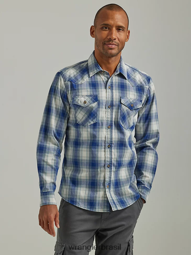 Wrangler camisa xadrez com lavagem cowboy Baía de Navagio (112330909) homens roupas 00LN6N415