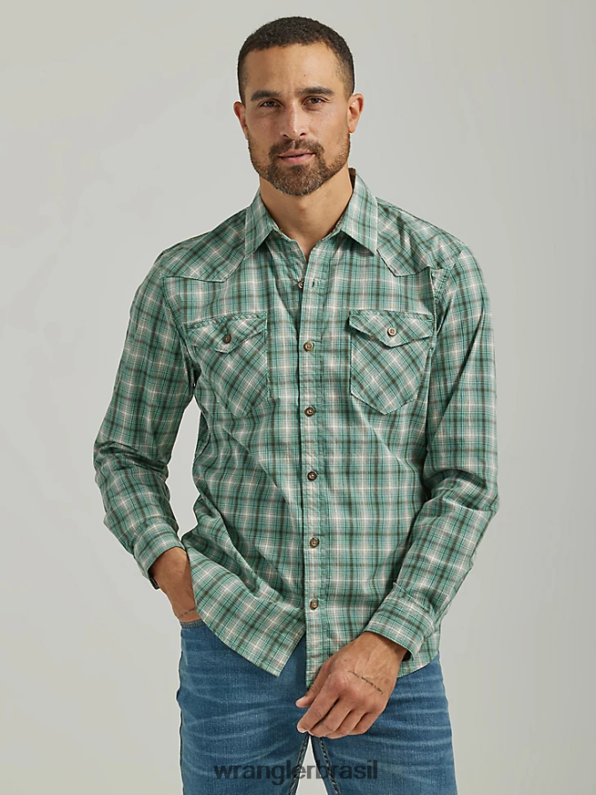 Wrangler camisa xadrez com lavagem cowboy cantão (112330910) homens roupas 00LN6N413