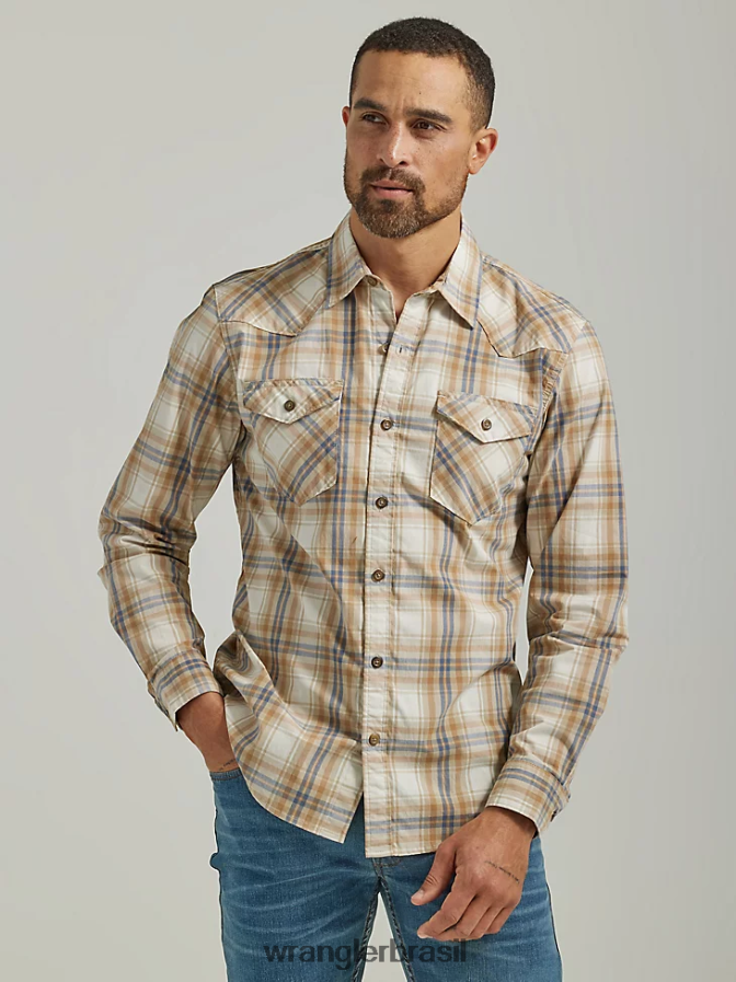 Wrangler camisa xadrez com lavagem cowboy sarja (112330928) homens roupas 00LN6N410