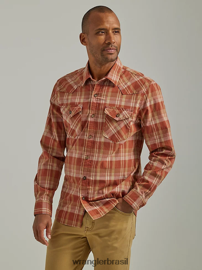 Wrangler camisa xadrez com lavagem cowboy tempero árabe (112330927) homens roupas 00LN6N412