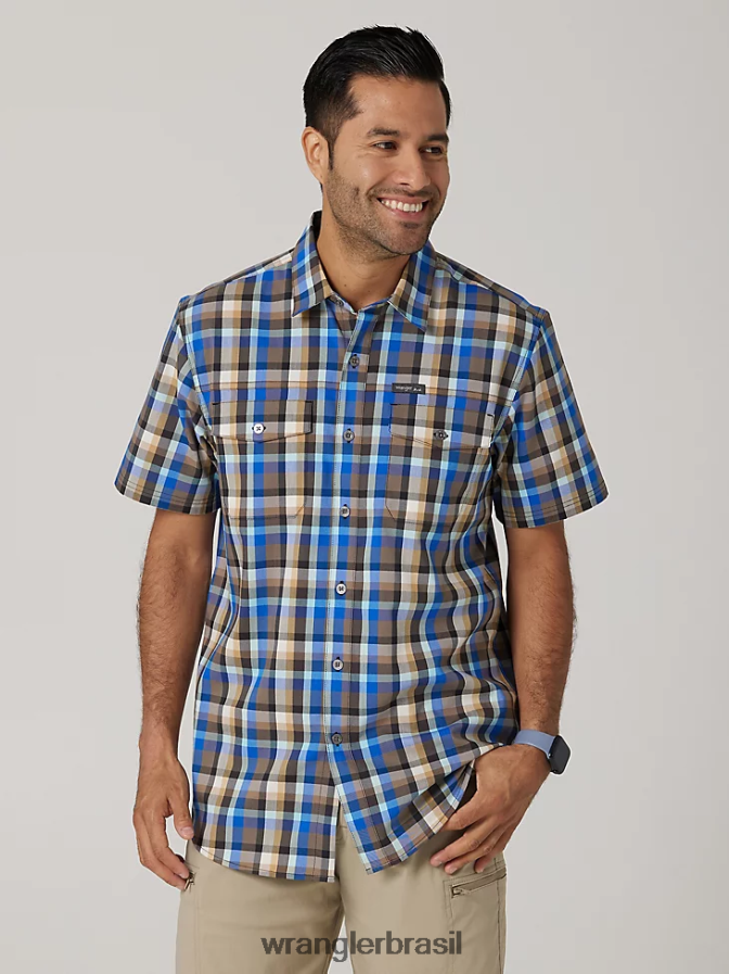 Wrangler camisa xadrez ecológica de manga curta para acampamento beira-mar ametista (112336151) homens roupas 00LN6N400