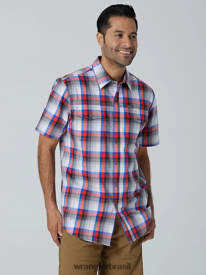 Wrangler camisa xadrez ecológica de manga curta para acampamento cidade ametista (112336166) homens roupas 00LN6N654