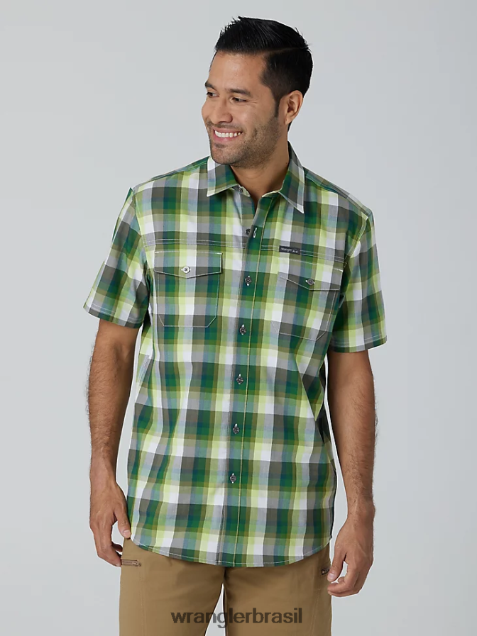 Wrangler camisa xadrez ecológica de manga curta para acampamento floresta de ametista (112336161) homens roupas 00LN6N399