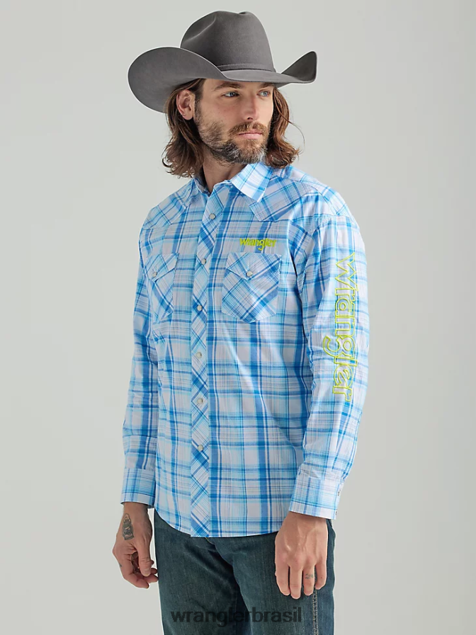 Wrangler camisa xadrez ocidental de manga comprida com logotipo mar azul (112324644) homens roupas 00LN6N497