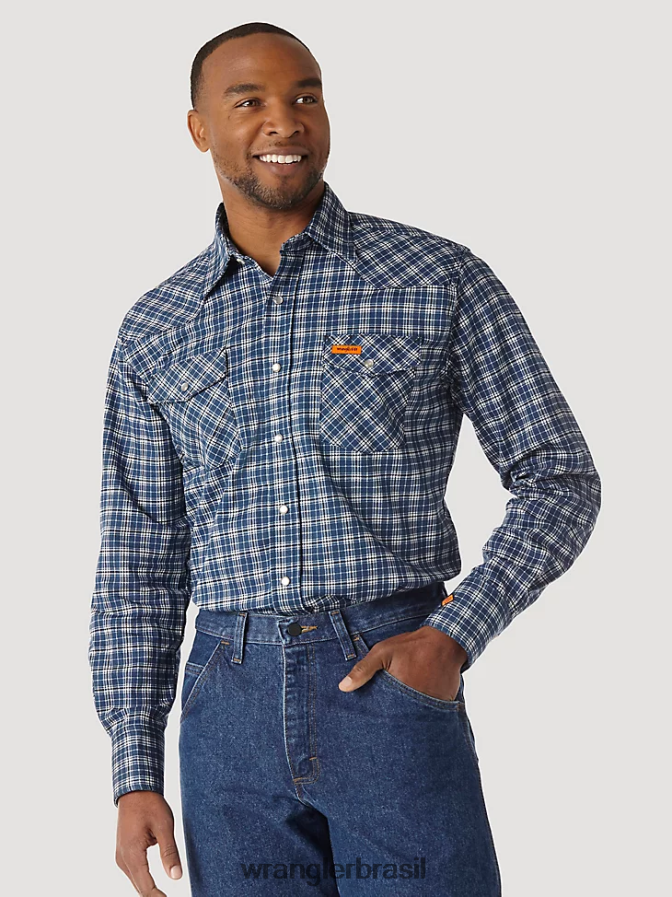 Wrangler camisa xadrez ocidental de manga comprida resistente a chamas fr azul/preto (fr122bw) homens roupas 00LN6N501