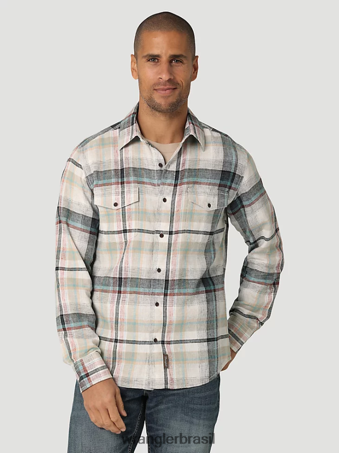 Wrangler camisa xadrez retrô premium de manga comprida com botões off white (112324853) homens roupas 00LN6N336