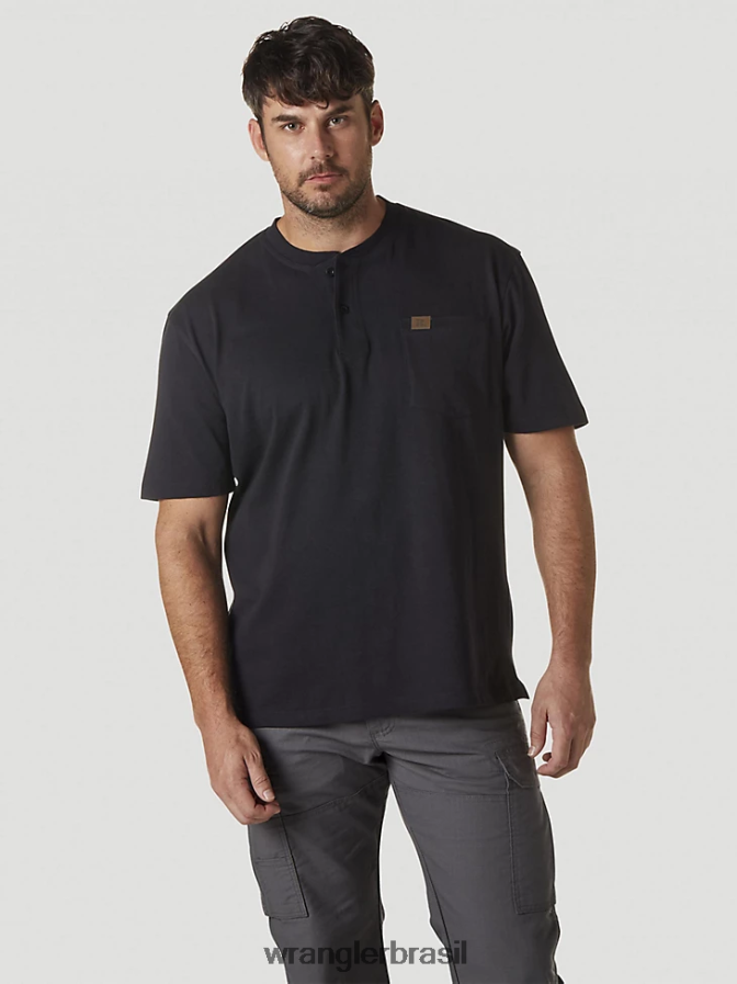 Wrangler riggs roupa de trabalho manga curta henley marinha (3w760nv) homens roupas 00LN6N273