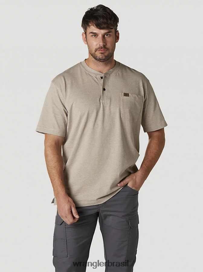 Wrangler riggs roupa de trabalho manga curta henley urze de aveia (3w760oh) homens roupas 00LN6N272