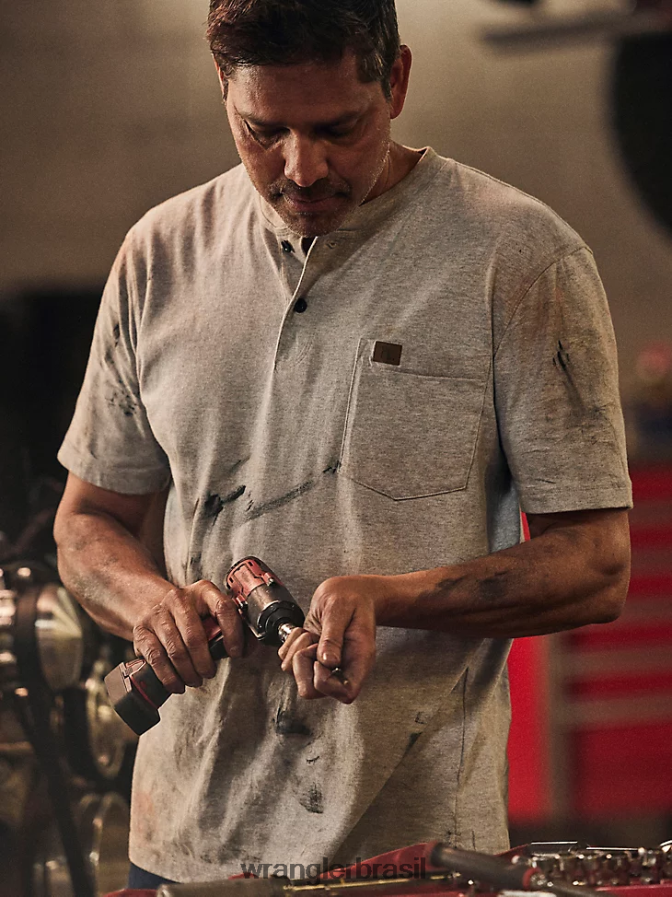 Wrangler riggs roupa de trabalho manga curta henley urze freixo (3w760ah) homens roupas 00LN6N271