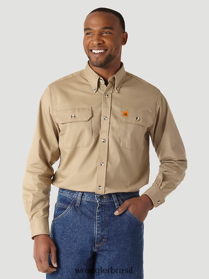 Wrangler riggs workwear fr camisa de trabalho resistente a chamas cáqui (fr3w5kh) homens roupas 00LN6N405