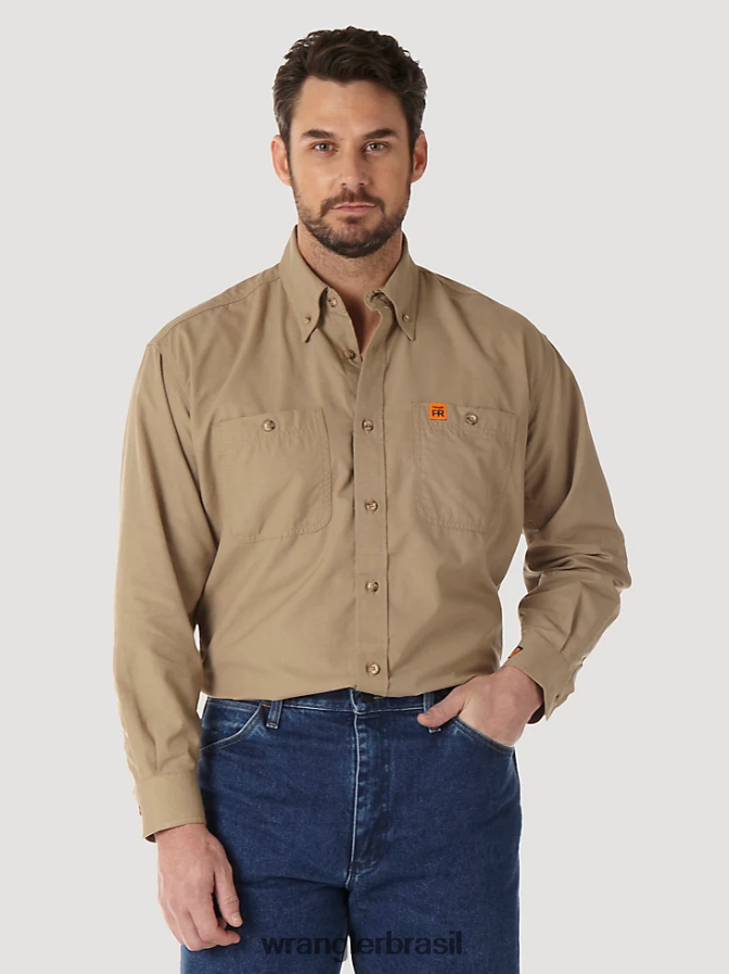Wrangler riggs workwear fr camisa de trabalho sólida em sarja resistente a chamas cáqui (fr3w01k) homens roupas 00LN6N403