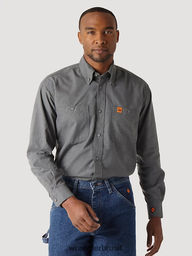 Wrangler riggs workwear fr camisa de trabalho sólida em sarja resistente a chamas cinza (fr3w01g) homens roupas 00LN6N401