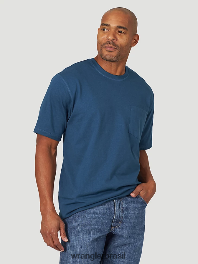Wrangler Riggs Workwear Camiseta de desempenho de manga curta com 1 bolso azul oxford (3w701ob) homens roupas 00LN6N280